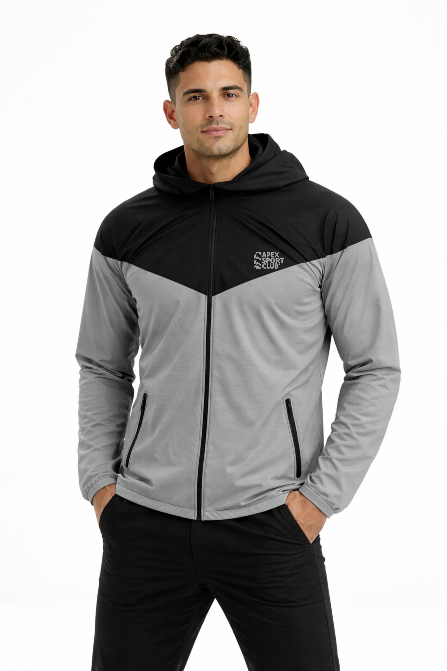 Chaqueta Cortaviento 100% poliéster Negro/Gris